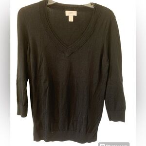 Ann Taylor Loft Sweater Black V-Neck Three Quarter Length Size Medium